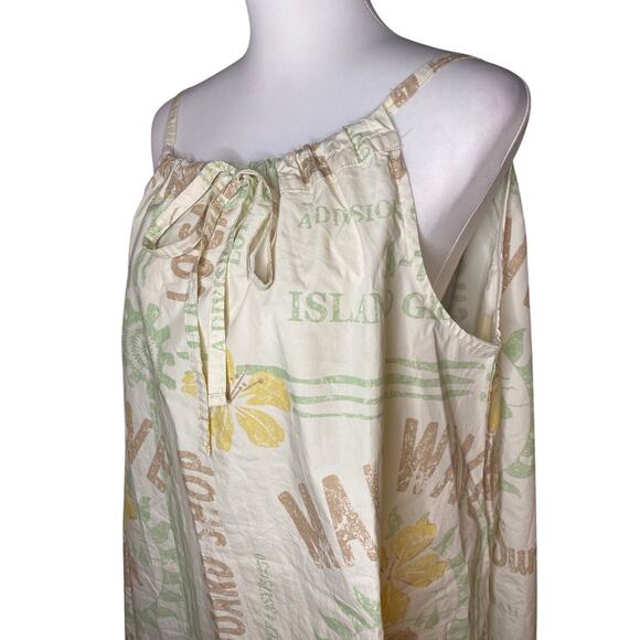 BDG Eva Tie-Front Ruched Strap Trapeze Mini Dress Size Large Hawaiian Print - Picture 3 of 8